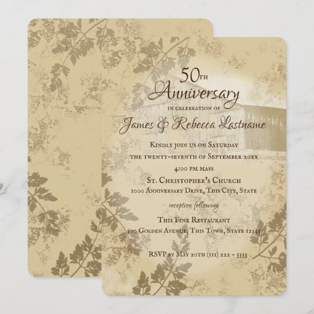 Convites Celebração de Bodas de Ouro Celebração de 50 Anos  (Frente/Verso)