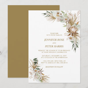Convites Celebração de Casamento Botânico Boho Verde e Dour