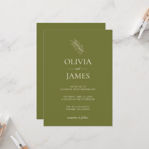 Convites Celebração de Casamento Botânico em Verde Oliva