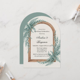 Convites Celebração de Casamento com Arco de Madeira e Folh