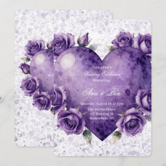 Convites Celebração de Casamento com Coração e Rosas Pintad