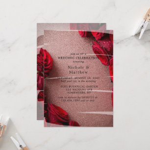 Convites Celebração de Casamento com Rosas vermelhas e Glit
