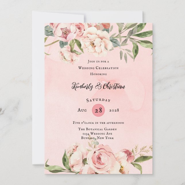 Convites Celebração de Casamento de Aquarela de Peonia Rosa (Frente)