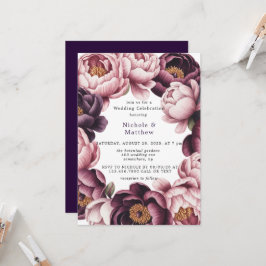 Convites Celebração de Casamento de Blush e Plum Peony Wrea
