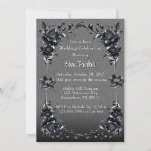 Convites Celebração de Casamento de Borda Floral Preta Góti
