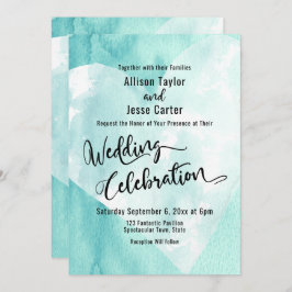 Convites Celebração de Casamento de Coração Branco Teal