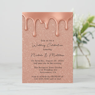Convites Celebração de Casamento de Glitter e Drips Dourado