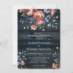 Convites Celebração de Casamento de Madeira de Peony de mar