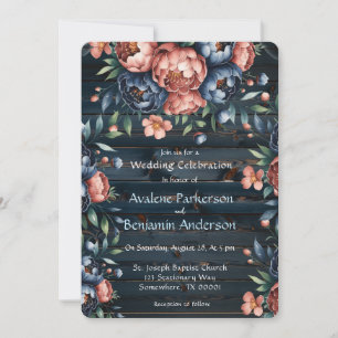 Convites Celebração de Casamento de Madeira de Peony de mar