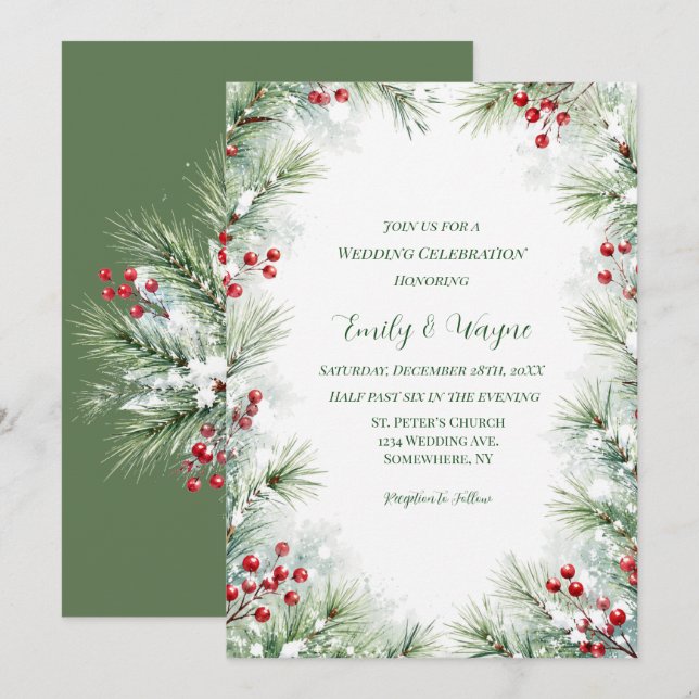 Convites Celebração de Casamento de Pinheiro de Inverno e F (Frente/Verso)