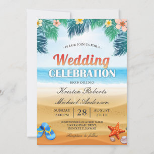 Convites Celebração de Casamento de Verão Tropical na Praia