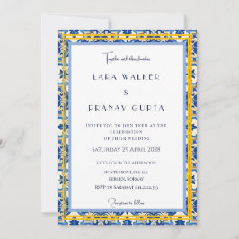 Convites Celebração de Casamento Estética Azul Moderna