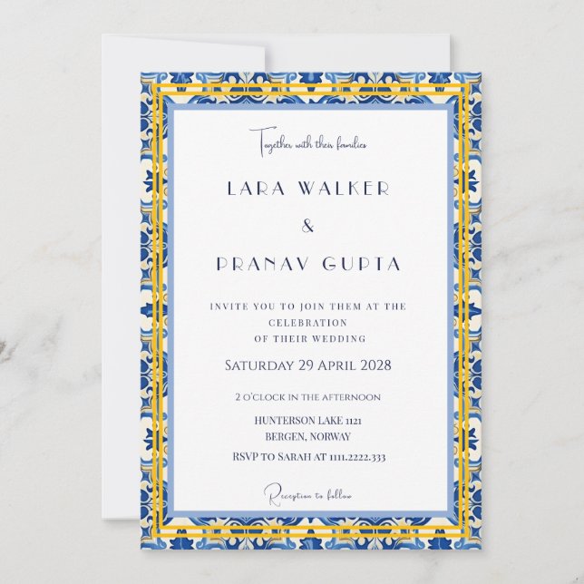 Convites Celebração de Casamento Estética Azul Moderna (Frente)