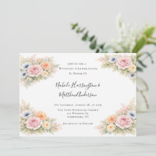 Convites Celebração de Casamento Floral com Aquarela Suave