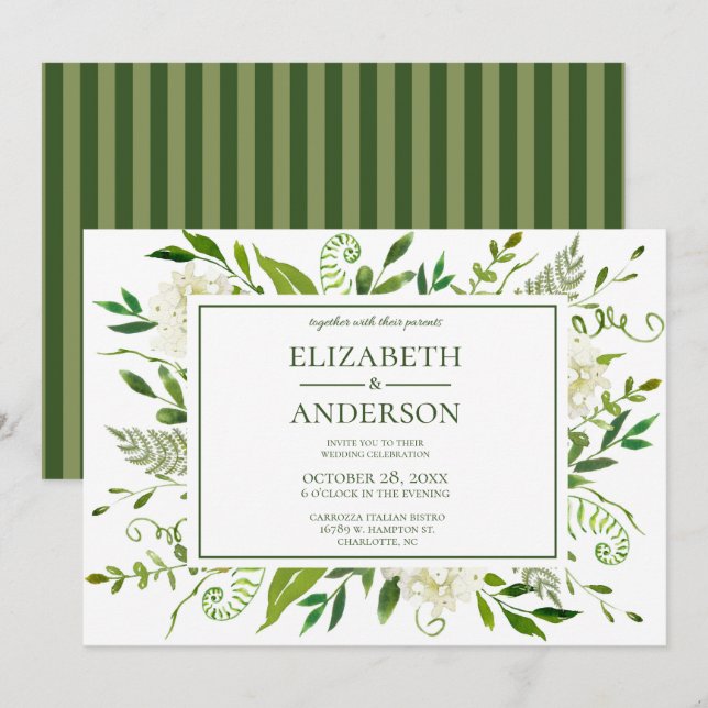 Convites Celebração de Casamento Floral com Hortênsias Bran (Frente/Verso)
