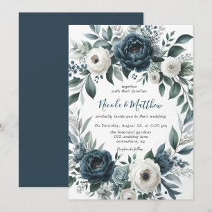 Convites Celebração de Casamento Floral de Marfim de Prata