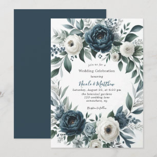 Convites Celebração de Casamento Floral de Marfim de Prata 
