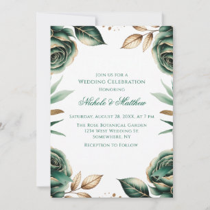 Convites Celebração de Casamento Floral Verde Esmeralda e D