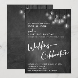 Convites Celebração de Casamento Luzes Edison Quadro Negro