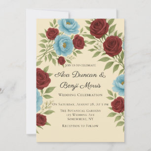 Convites Celebração de Casamento Lyons Blue Peony & Red Ros