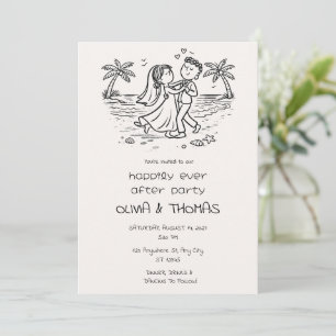 Convites Celebração de Casamento na Praia Feliz para Sempre