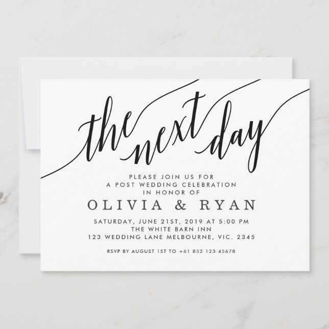 Convites Celebração de Casamento no Dia Seguinte Preto (Frente)