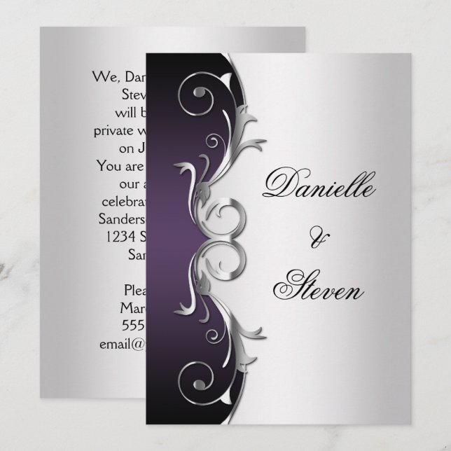 Convites Celebração de Casamento Poste de Prata Negra ornam (Frente/Verso)