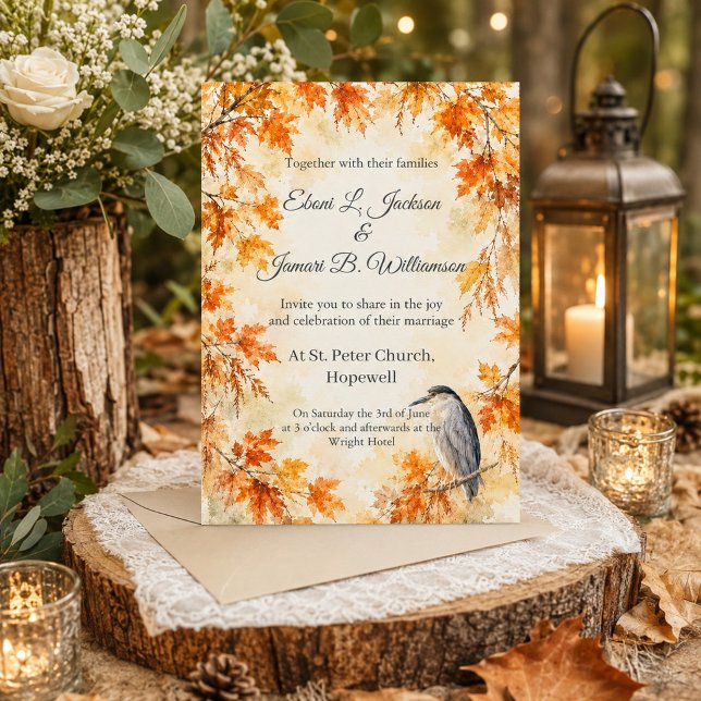 Convites Celebração de Casamento Rústico de Garça no Outono (Criador carregado)