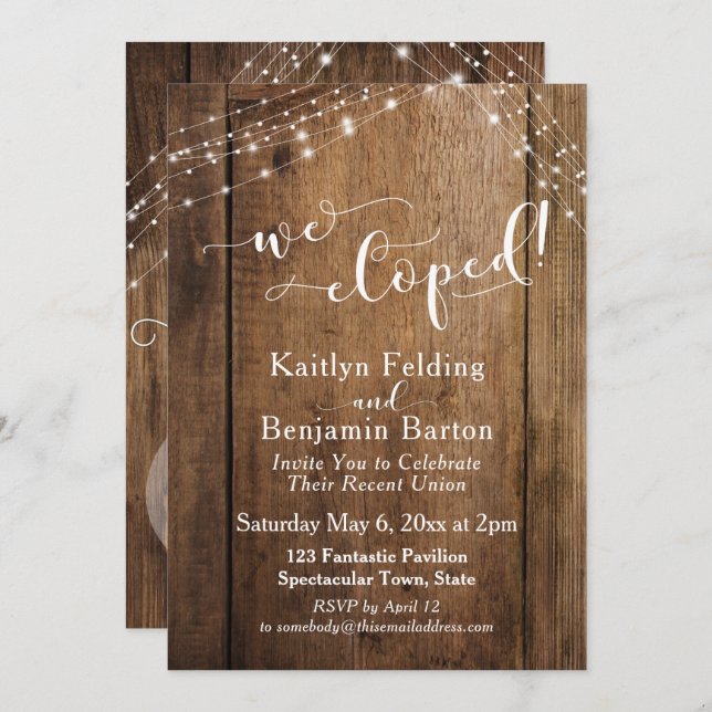 Convites Celebração de Casamento Secreto com Madeira Marrom (Frente/Verso)
