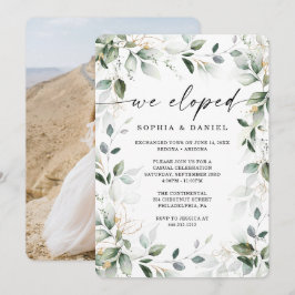 Convites Celebração de Casamento Simples com Verde e Dourad