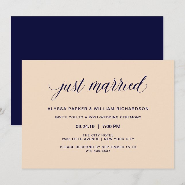 Convites Celebração de Casamento Tipografia Rosa e Azul-Mar (Frente/Verso)