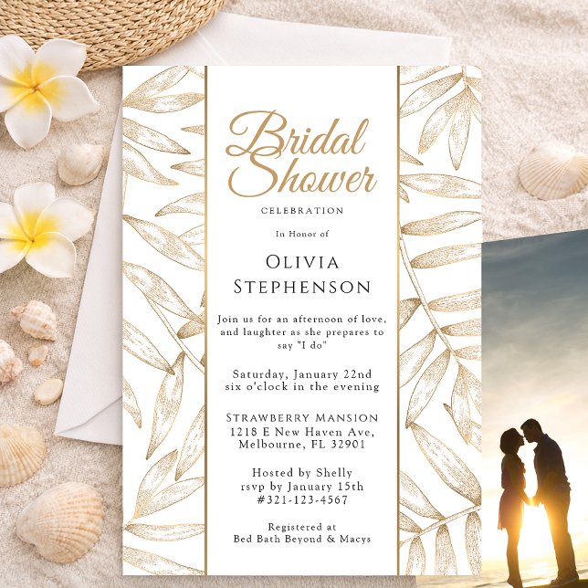 Convites Celebração de Chá de Bebê Botânico Dourado Moderno (Bridal Shower Invitation)