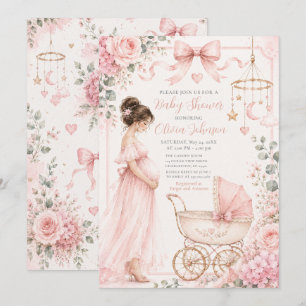 Convites Celebração de Chá de Bebê Rosa