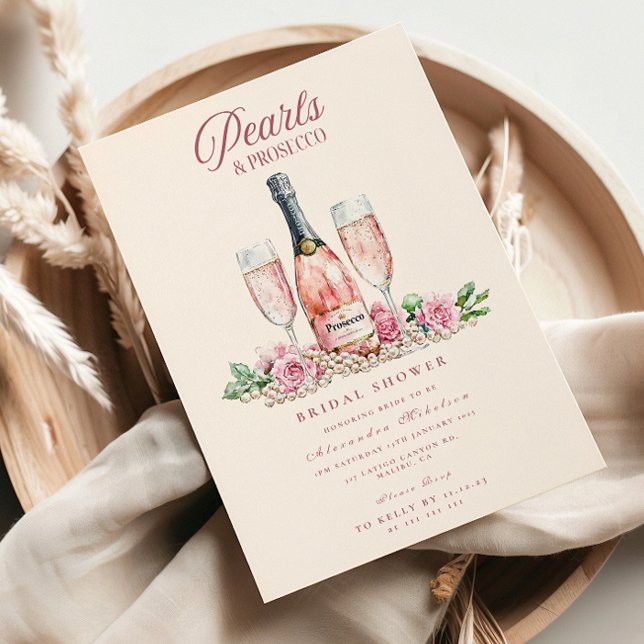 Convites Celebração de Chá de Noiva Pérolas Blush Prosecco (Criador carregado)