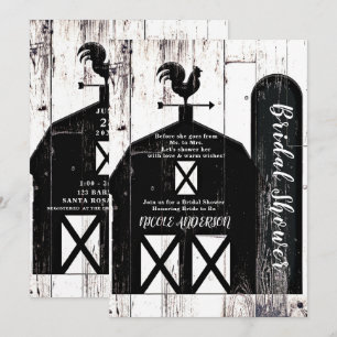 Convites Celebração de Chá de Noiva Rústico Celeiro Preto M