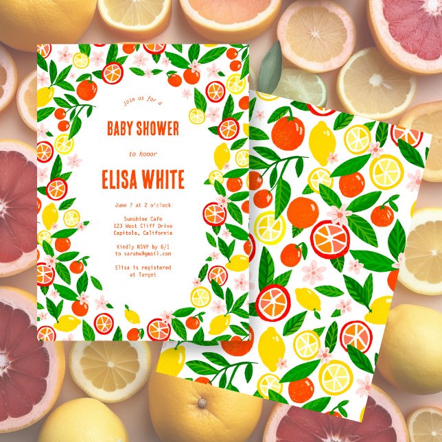 Convites Celebração de Citros CHÁ DE FRALDAS de Verão em Ne (Citrus Celebration CUSTOM Bold Summer BABY SHOWER Invitation
)