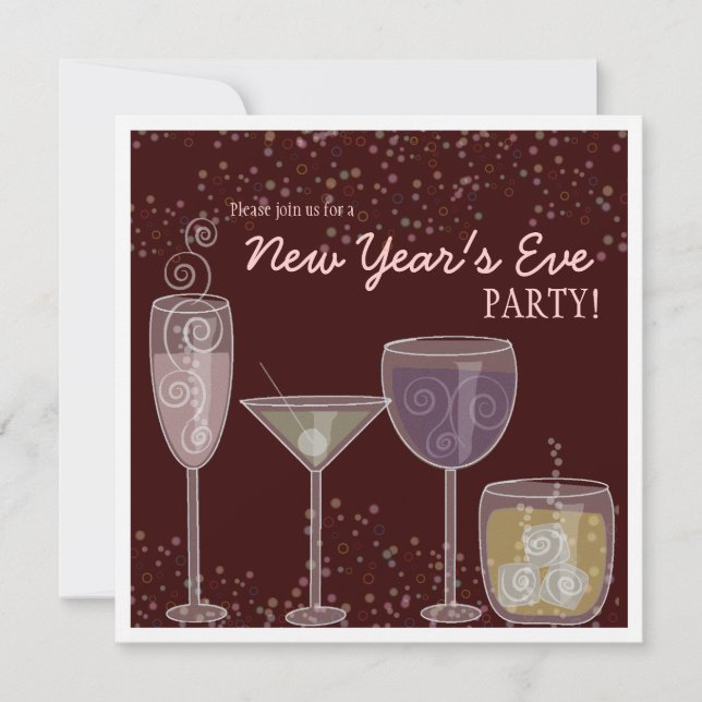 Convites Celebração de Coquetel Retro Festa de Ano Novo (Frente)