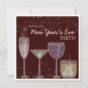 Convites Celebração de Coquetel Retro Festa de Ano Novo