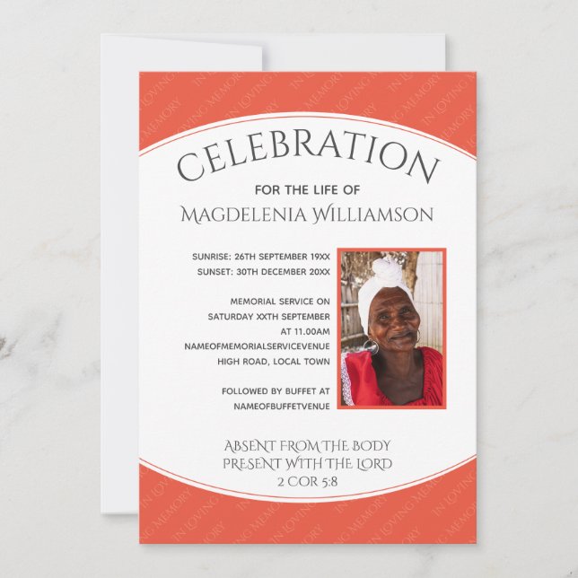 Convites CELEBRAÇÃO DE Coral DO LIFE Foto do Funeral (Frente)
