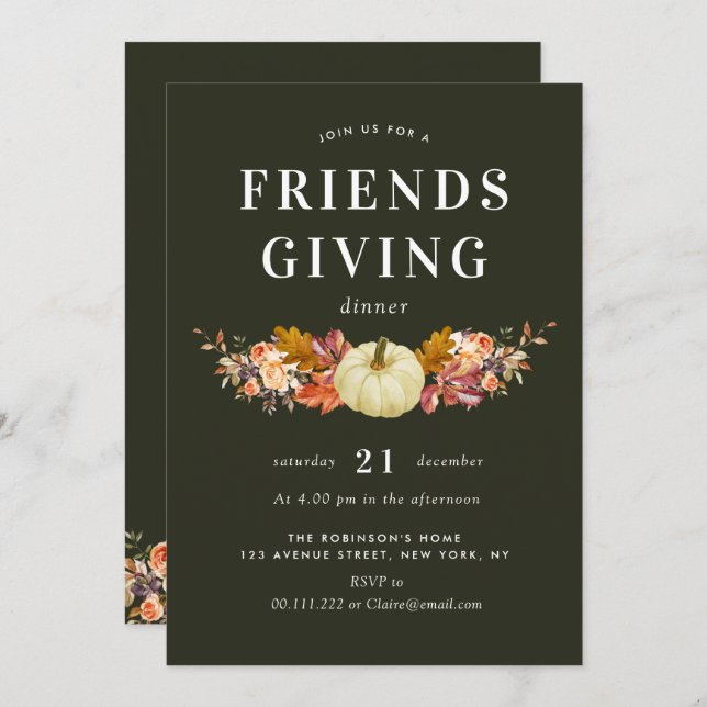 Convites celebração de dama de abóbora de aquarela (Frente/Verso)