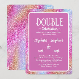 Convites Celebração de Dupla Aniversário com Brilho Rosa El