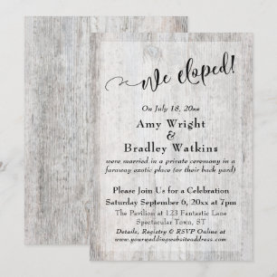 Convites Celebração de Elopamento em Madeira Cinza Rústica 