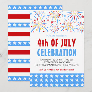 Convites Celebração de Fogos de Artifício 4 de Julho