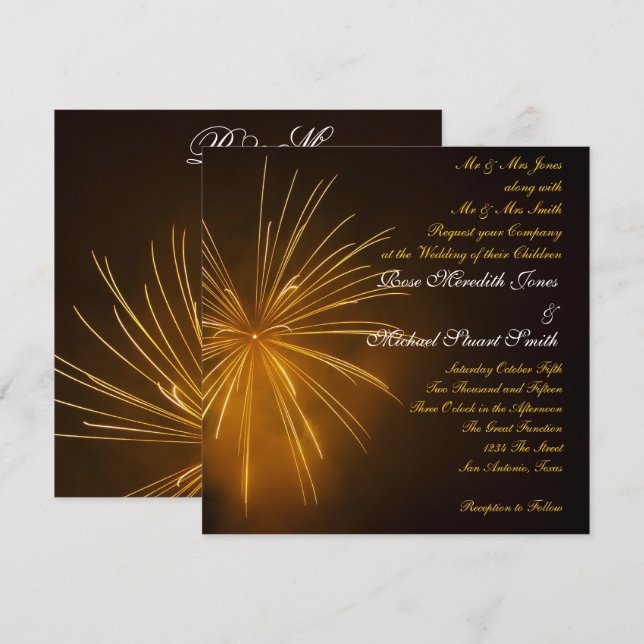 Convites Celebração de Fogos de Artifício Casamento (Frente/Verso)