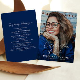 Convites Celebração de Foto de Script Moderno do Funeral de