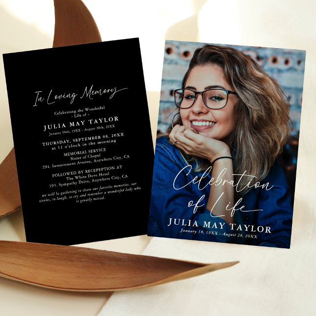 Convites Celebração de Foto de Script Moderno do Funeral de (Criador carregado)