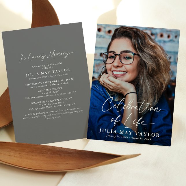 Convites Celebração de Foto de Script Moderno do Funeral de (Criador carregado)