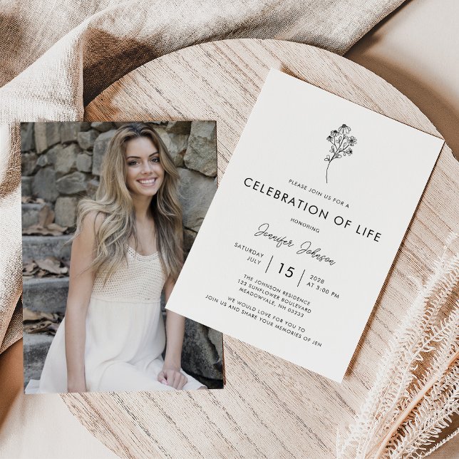 Convites Celebração de Foto Mínima do Funeral de Vida (Criador carregado)