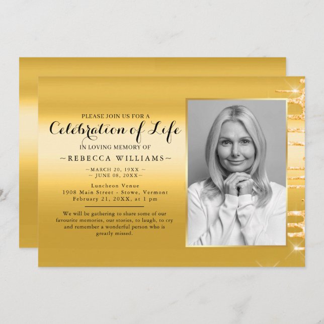 Convites Celebração de Fotos Moderna do Ouro Elegante (Frente/Verso)