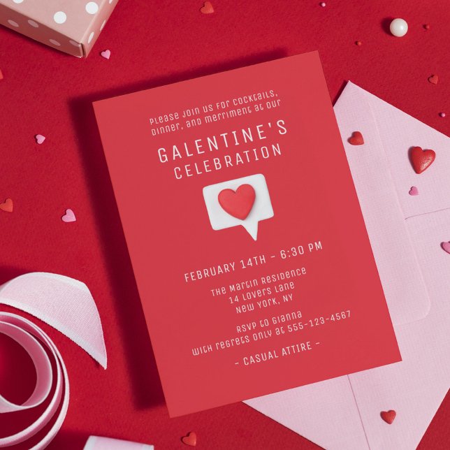 Convites Celebração de Galentine Coração de Amor Vermelho M (Criador carregado)